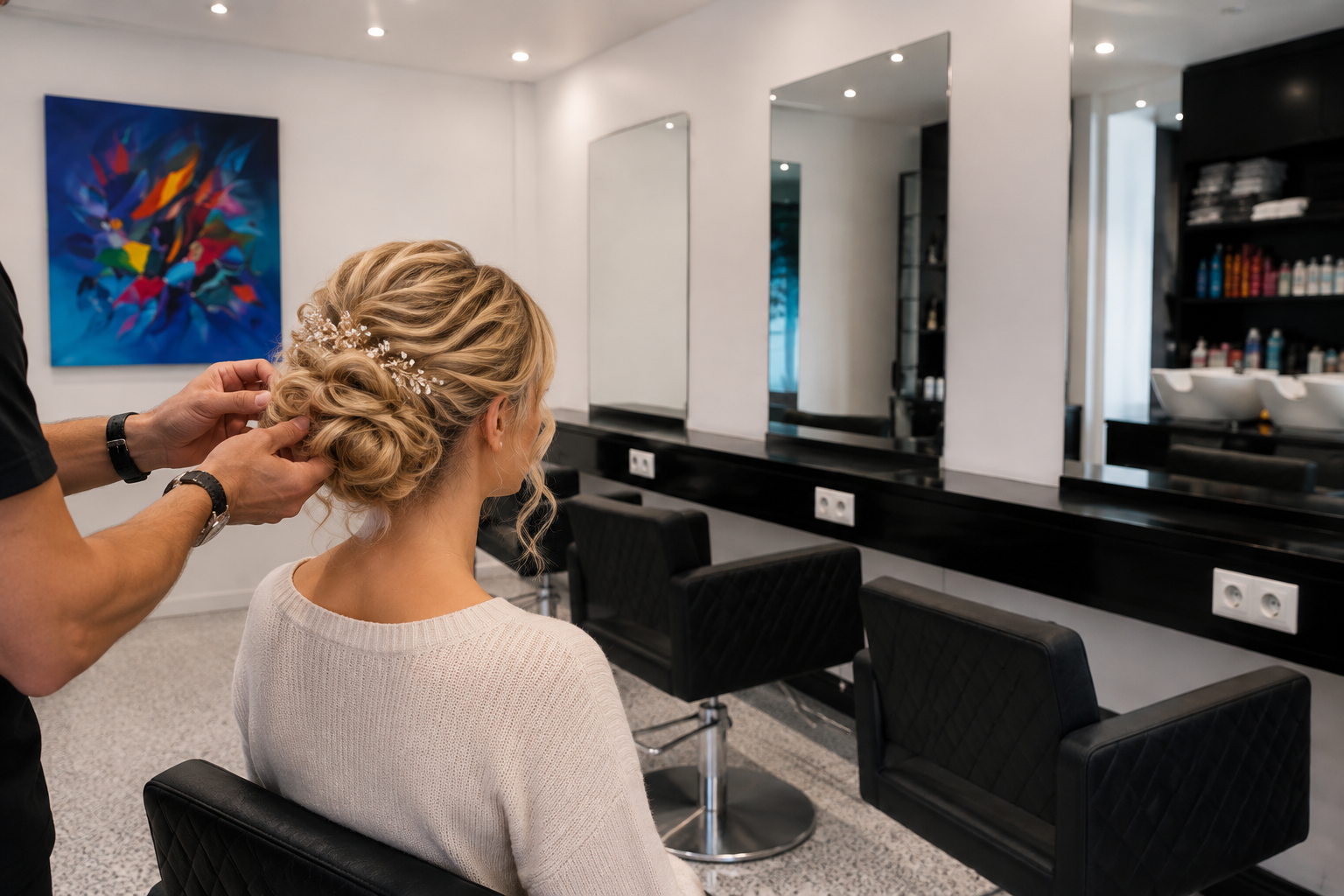 Exemple de coiffure de mariée (visuel d'exemple, pas une photo réelle du salon)