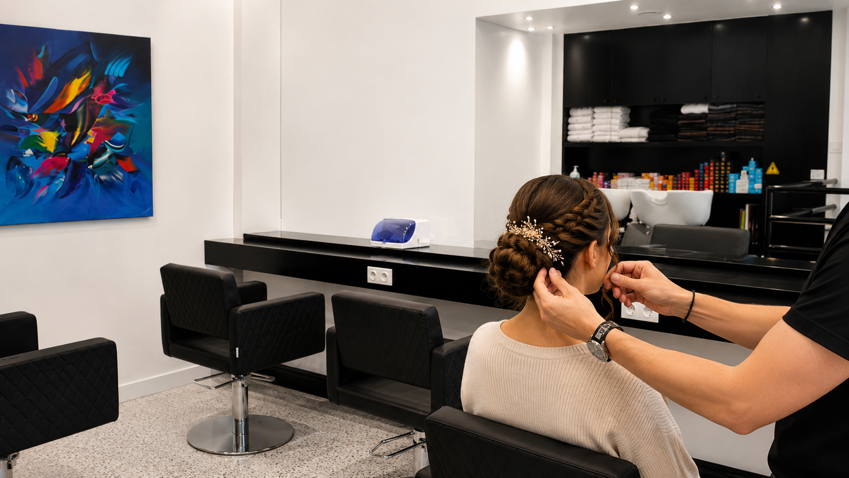 Exemple de coiffure de mariée (visuel d'exemple, pas une photo réelle du salon)